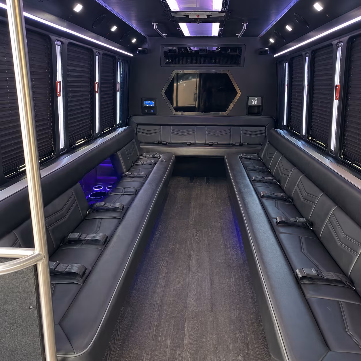 sugar land 18 passenger party bus interior