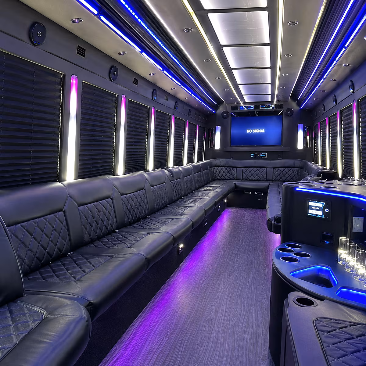 sugar land 30 passenger party bus inside